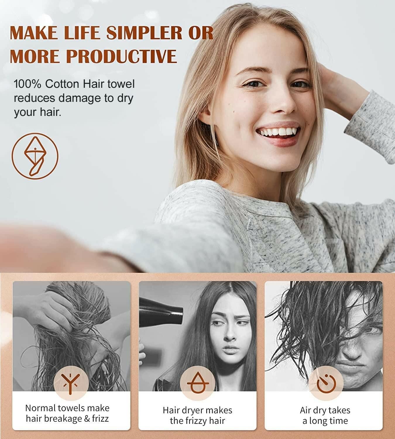 Orcrate Hair Towel Wrap Quick Dry 100% Cotton