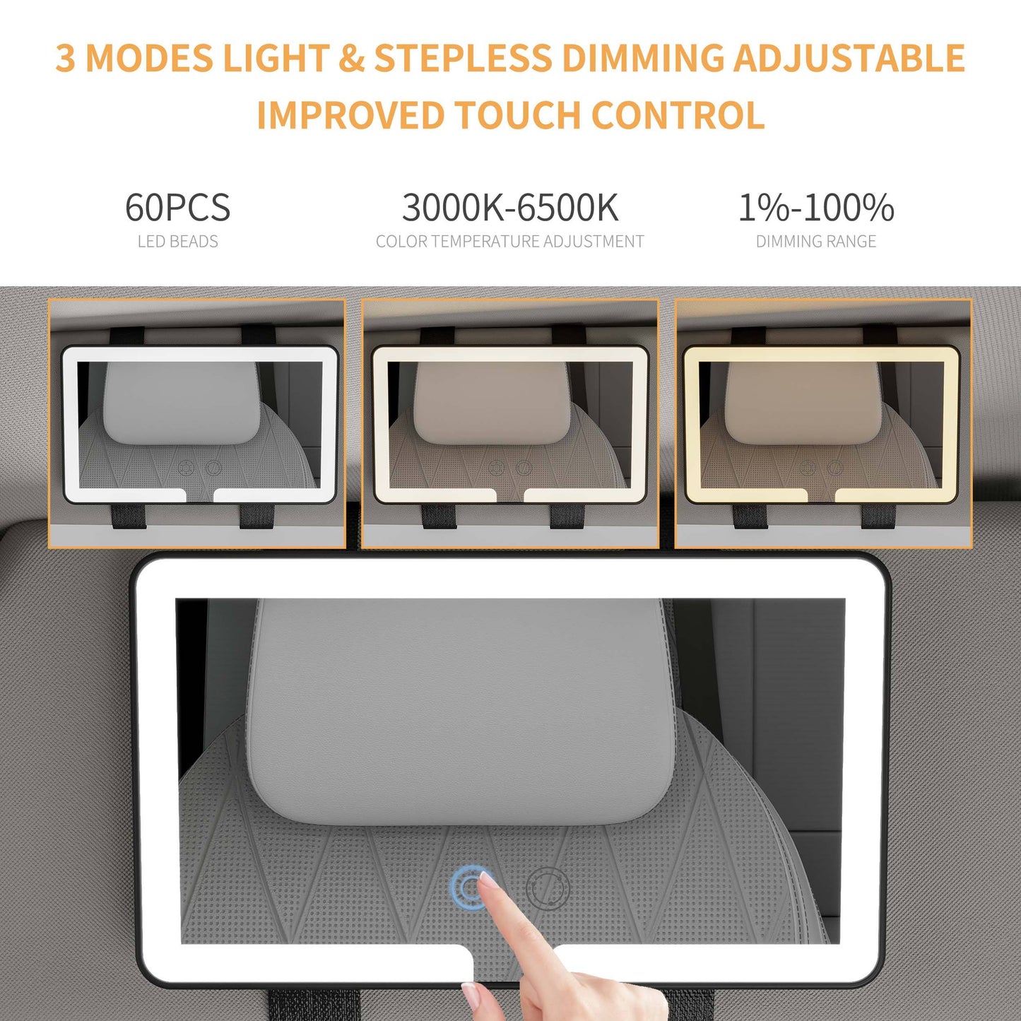 Orcrate Car vanity mirror with LED lights rechargeable mirror